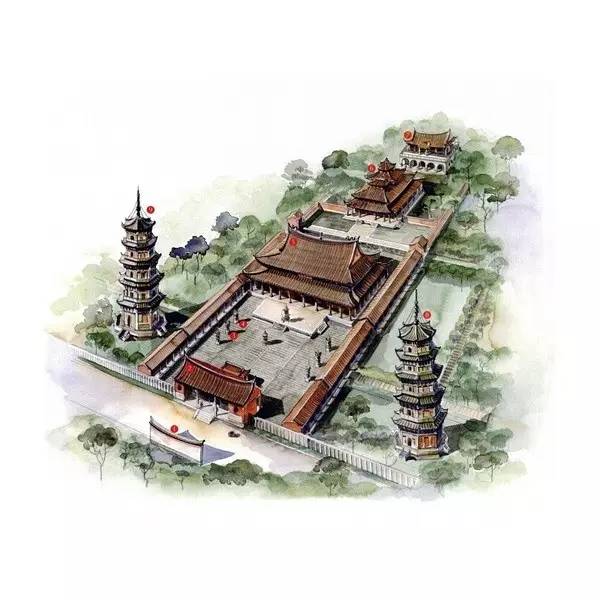 穿墻透壁,手繪中國古代經典古建筑