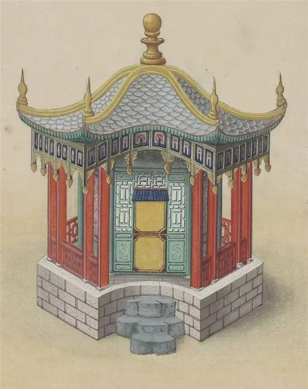 中國傳統建筑亭的手繪系列