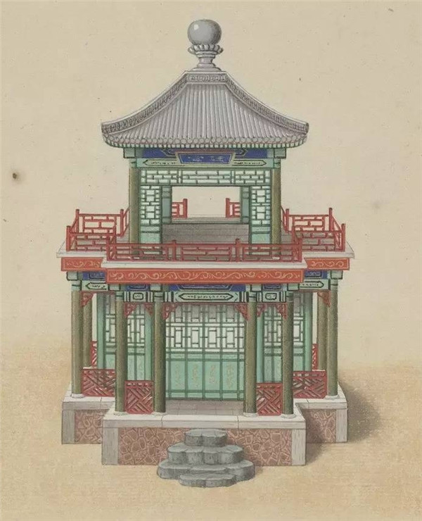 中國傳統建筑亭的手繪系列