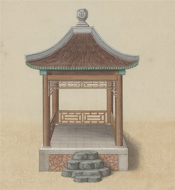 中國傳統建筑亭的手繪系列