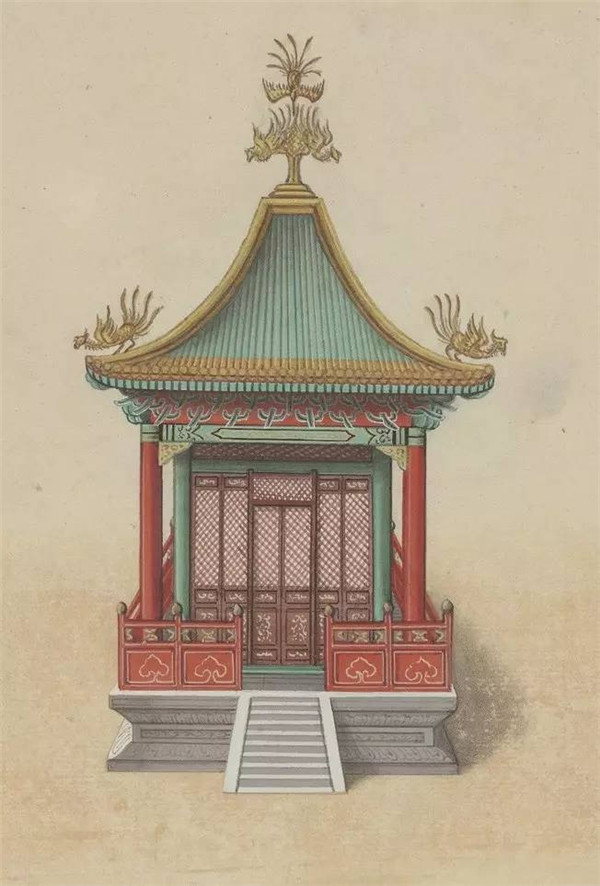 中國傳統建筑亭的手繪系列