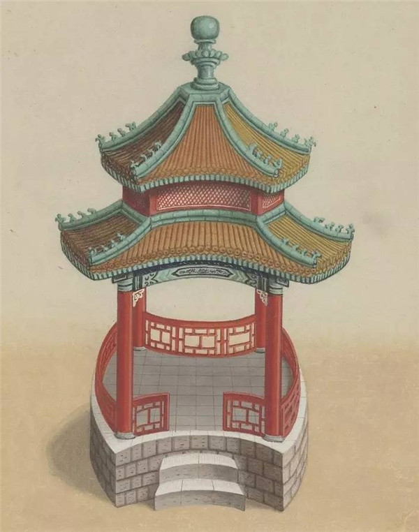 中國傳統建筑亭的手繪系列