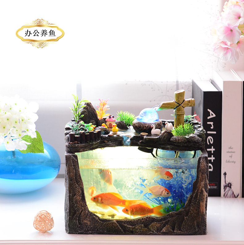假山流水養魚缸家居裝飾擺件