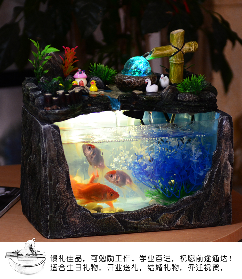 假山流水養魚缸家居裝飾擺件