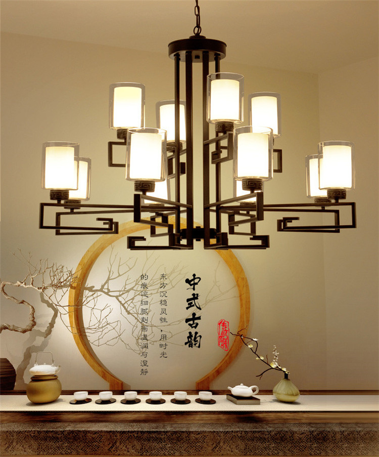 新中式客廳復古大吊燈，鐵藝室內燈具