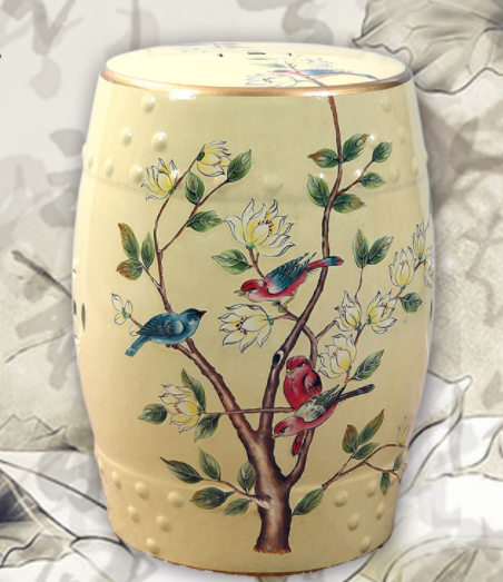 中國風陶瓷凳子，復古仿鼓手繪花鳥凳子
