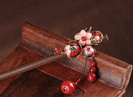 古韻紅情發簪頭飾：一笑百媚生!