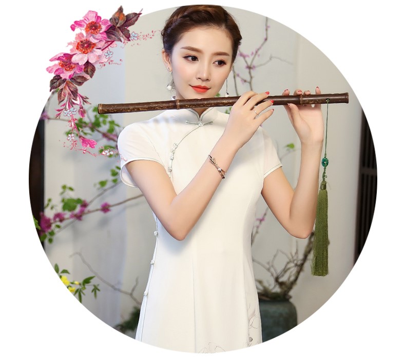 玉蘭花圖旗袍，素雅奧黛風旗袍裙