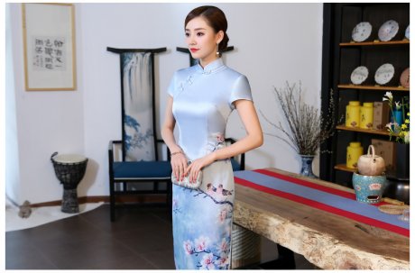優(yōu)雅蘭花藍(lán)色旗袍，淡雅清新旗袍裙