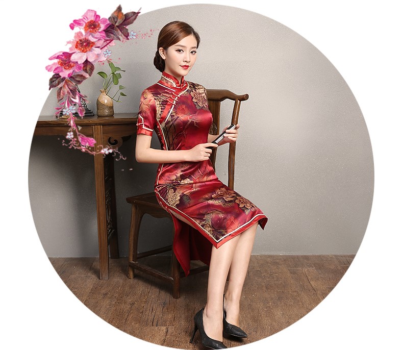 喜慶復古修身旗袍，時尚復古旗袍裙
