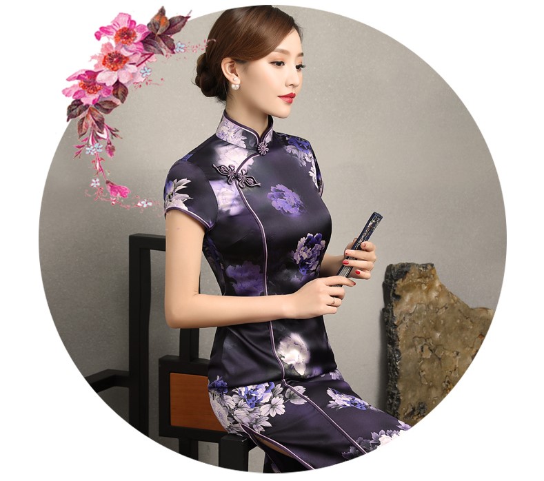 優(yōu)雅鏡花旗袍，清新藍(lán)色花旗袍裙