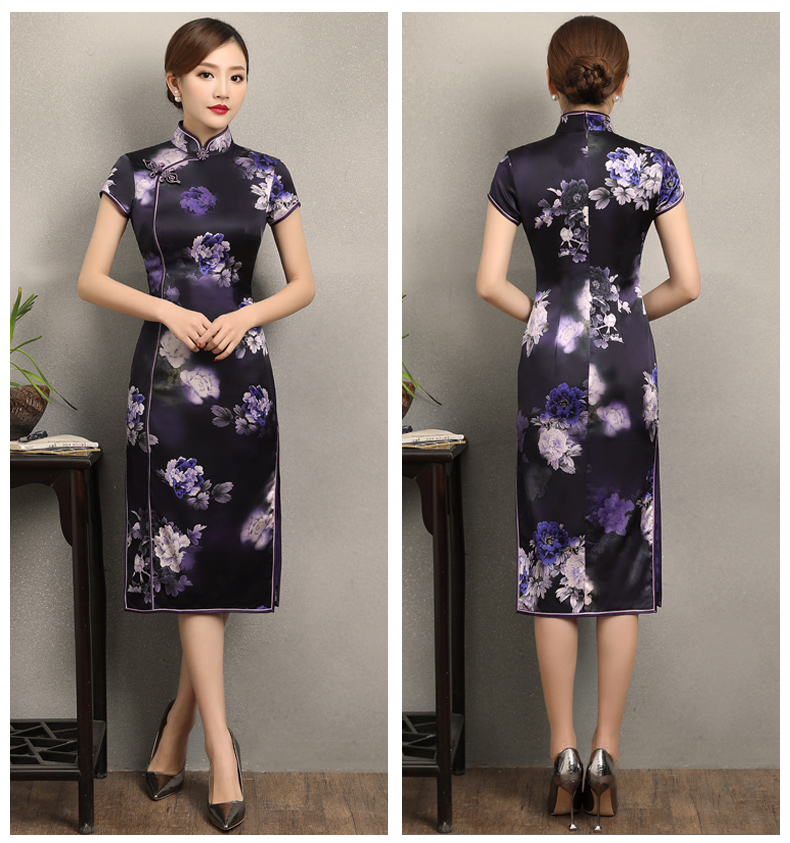 優(yōu)雅鏡花旗袍，清新藍(lán)色花旗袍裙