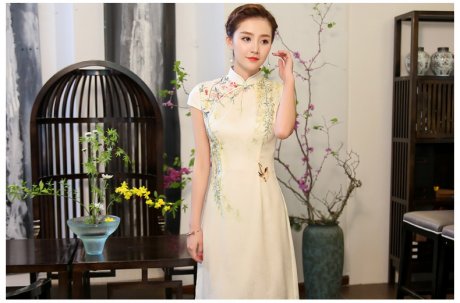 綠盈柳絲繡花旗袍，清新唯美旗袍裙