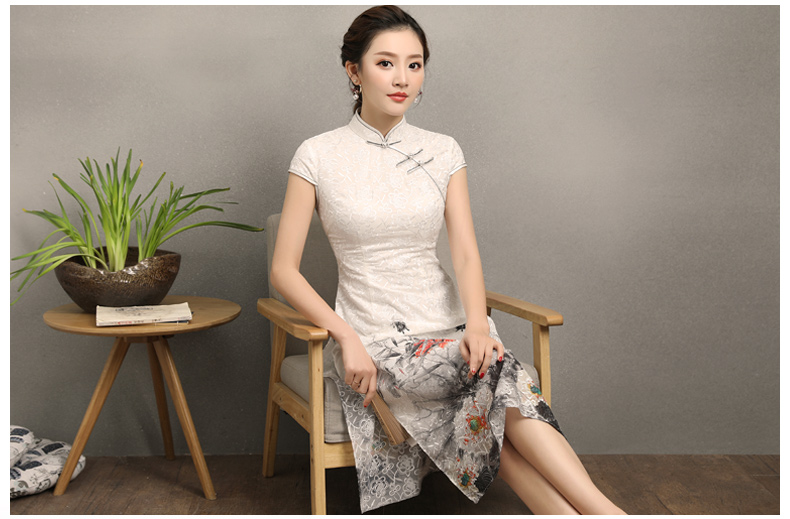 淡雅花容旗袍，復古時尚旗袍裙