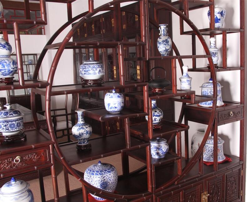 中式明清仿古大紅酸枝竹節博古架
