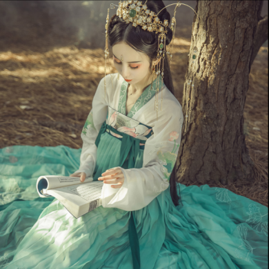 齊胸襦裙漢服，仙女蓮花荷葉刺繡裙