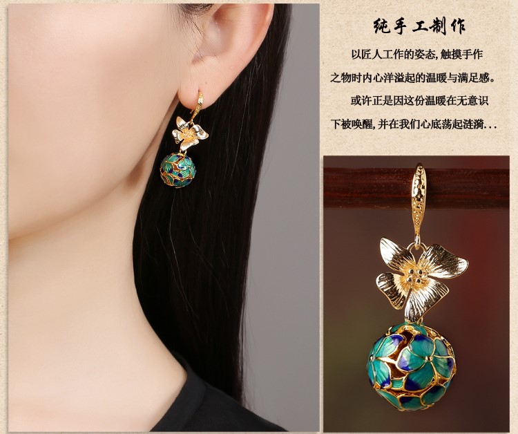 民族古風(fēng)景泰藍耳環(huán)，超仙花朵耳環(huán)首飾