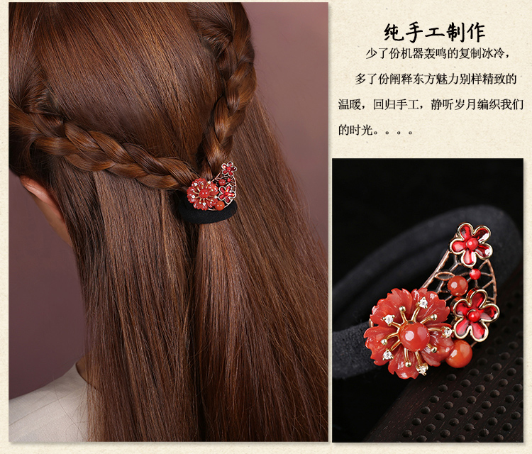 紅色扎頭發發圈，嬌艷氣質時尚頭飾