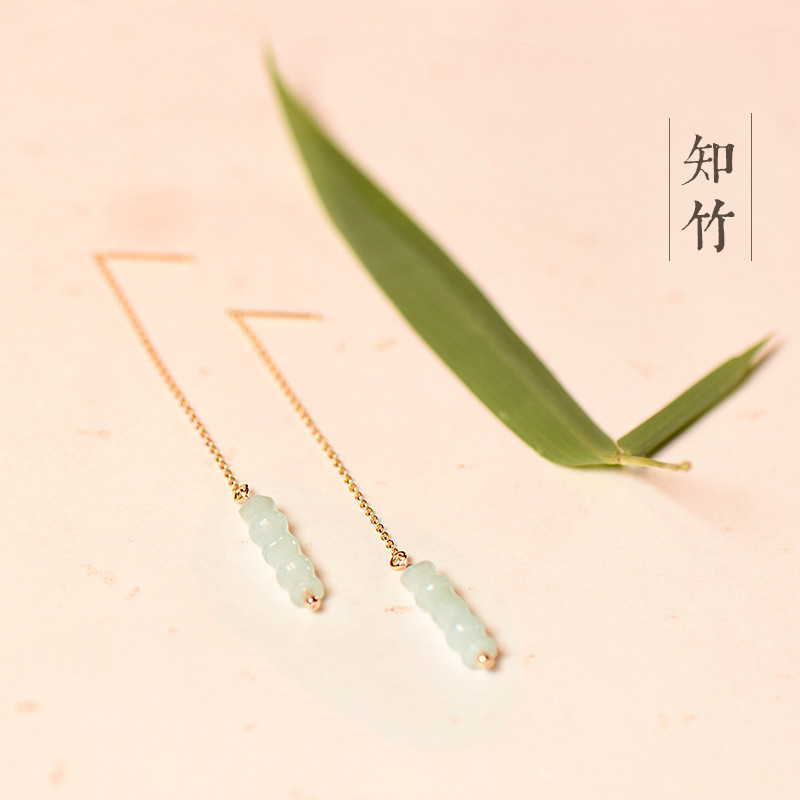 知竹系列耳環，天然竹節翡翠9K金耳針首飾