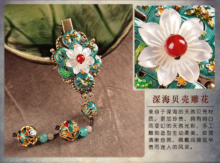 翠意盎然發夾，古典中國風花朵頭飾