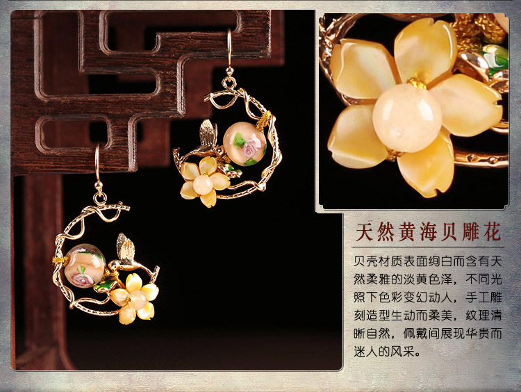 華貴典雅閃閃耳環(huán)，清新淡黃花朵耳環(huán)首飾