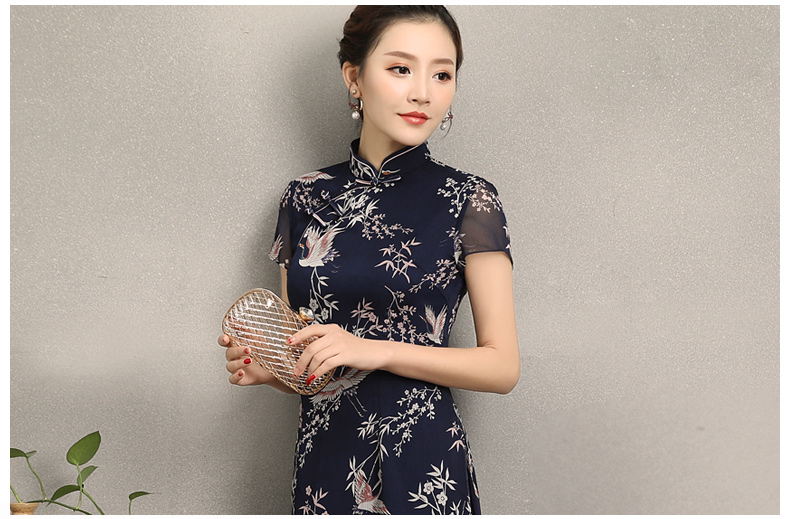祥鶴印花中式旗袍，唐風(fēng)茶服旗袍上衣圖片