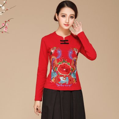 中國風(fēng)云南民族風(fēng)服裝，紅色刺繡上衣民族服裝