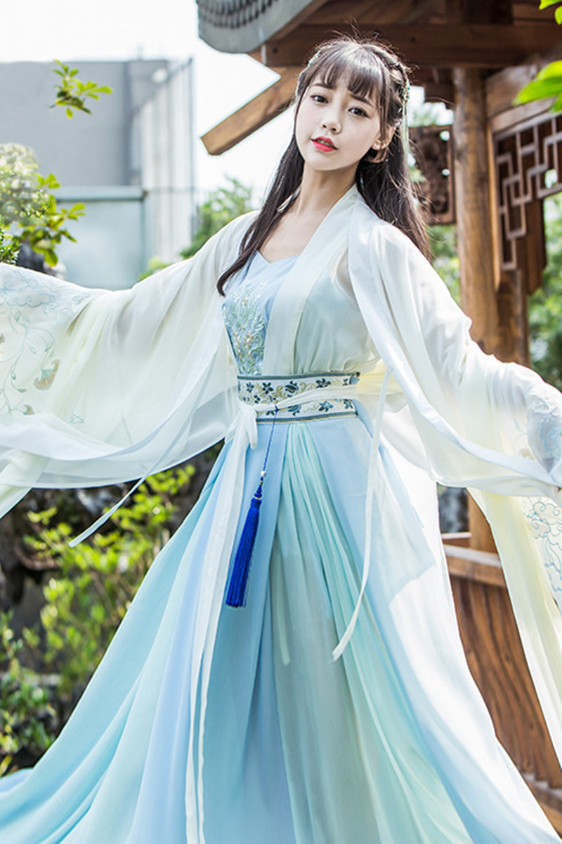 清新魏晉風漢服，古裝仙女大袖衫齊腰襦裙