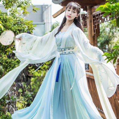 清新魏晉風漢服，古裝仙女大袖衫齊腰襦裙