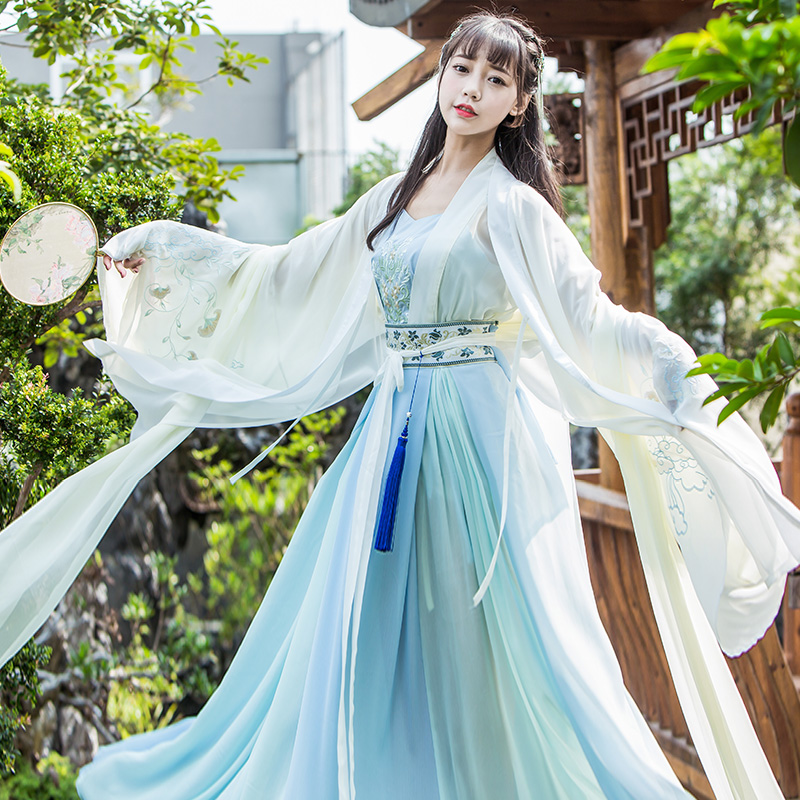 清新魏晉風漢服，古裝仙女大袖衫齊腰襦裙