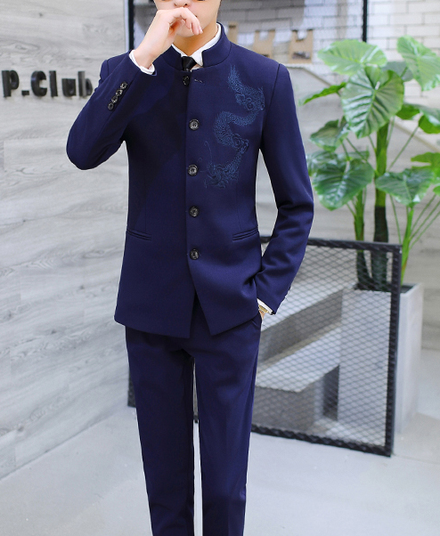 中國風繡龍中山裝，休閑時尚學生中山裝