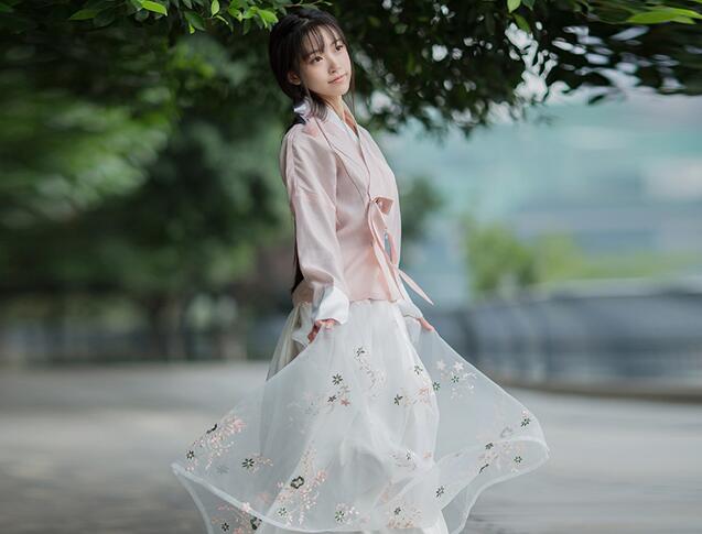 復(fù)古漢元素繡花漢服，交領(lǐng)漢服美女圖片