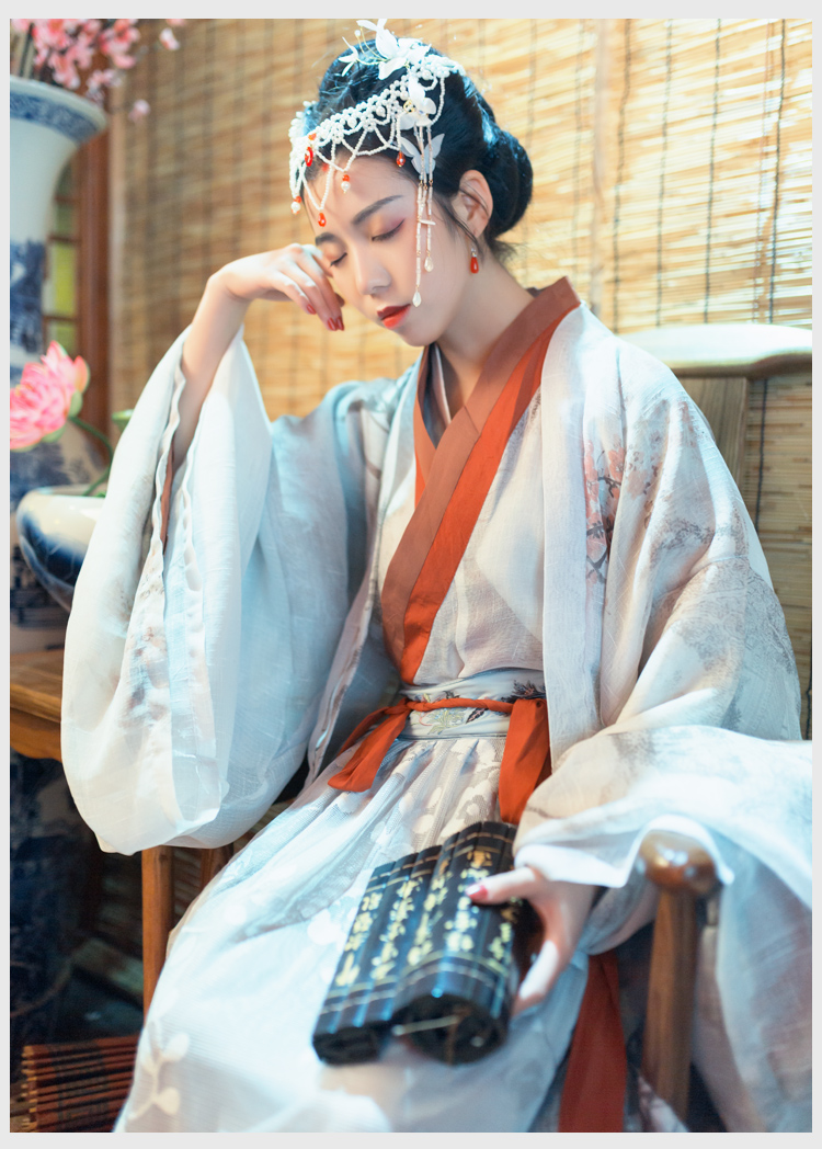 魏晉風(fēng)交領(lǐng)齊腰襦裙?jié)h服，古風(fēng)印花雪紡漢服