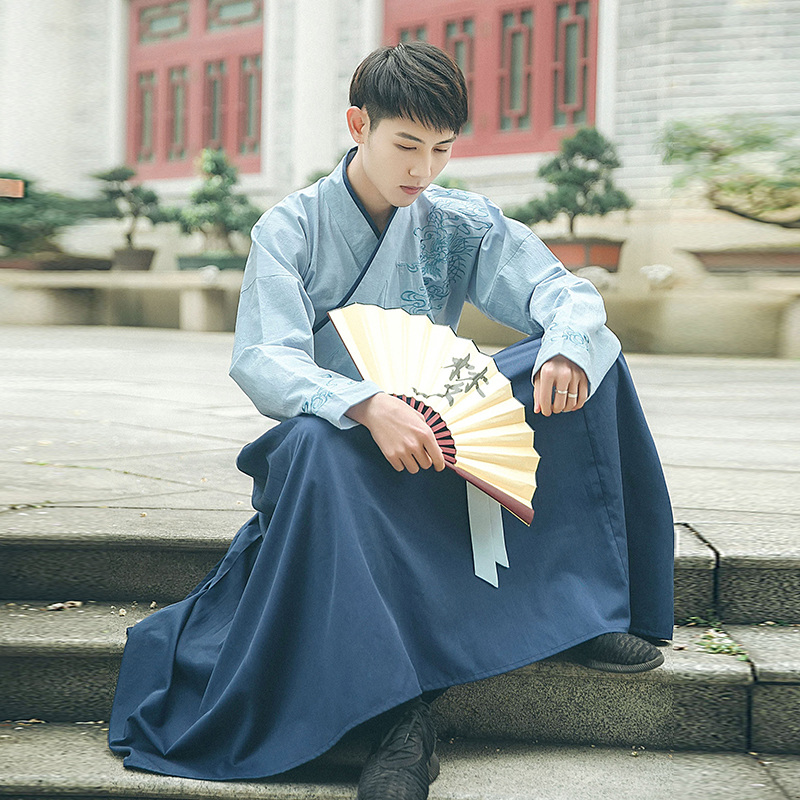 儒雅俊逸氣質(zhì)男裝漢服，交領(lǐng)龍紋祥云刺繡漢服