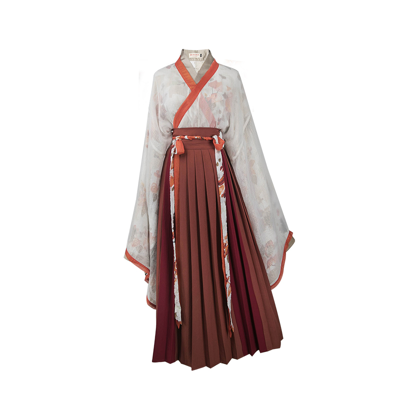 魏晉風大袖交領襦裙漢服，松葉水墨印花漢服
