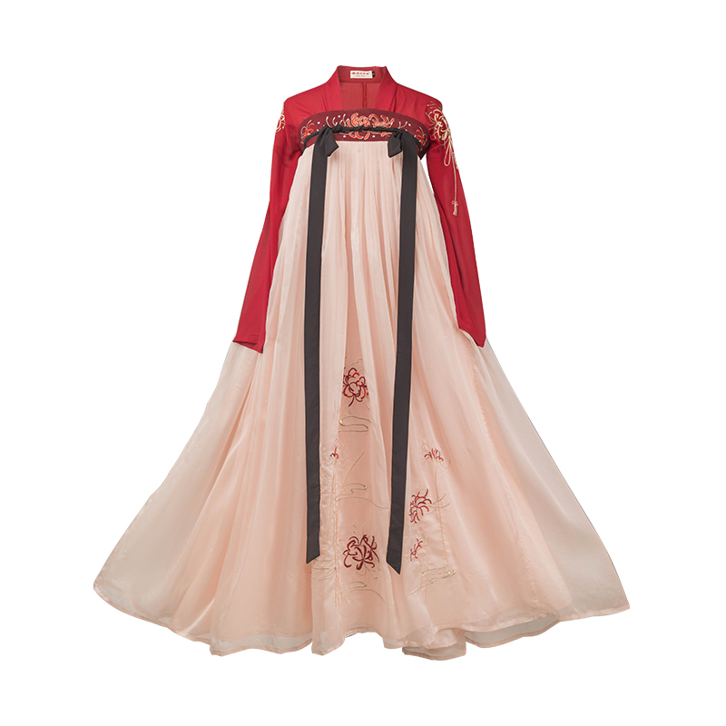 火紅彼岸花齊胸襦裙漢服，日常春夏漢服圖片