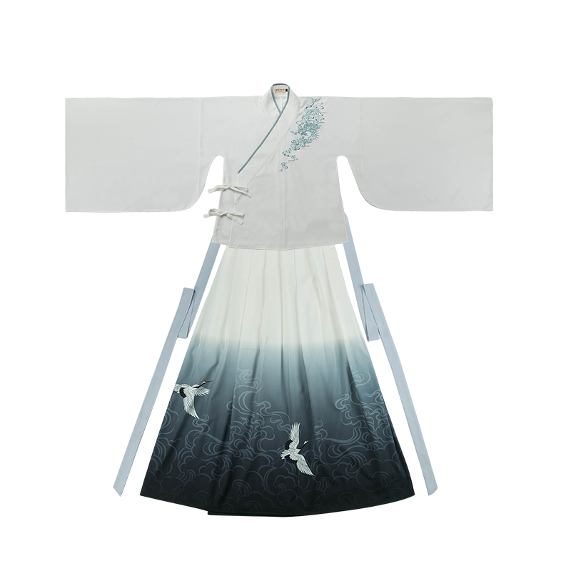 謙謙君子大袖交領襦裙，龍紋刺繡漢服圖片