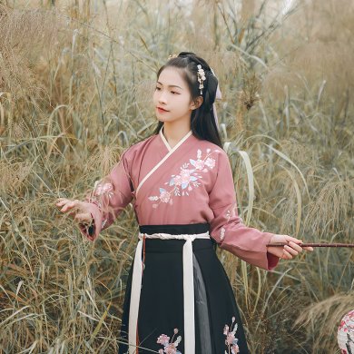 花團錦簇交領襦裙漢服，褶裙團花刺繡漢服圖片