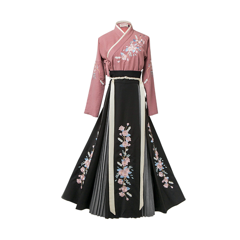 花團錦簇交領襦裙漢服，褶裙團花刺繡漢服圖片