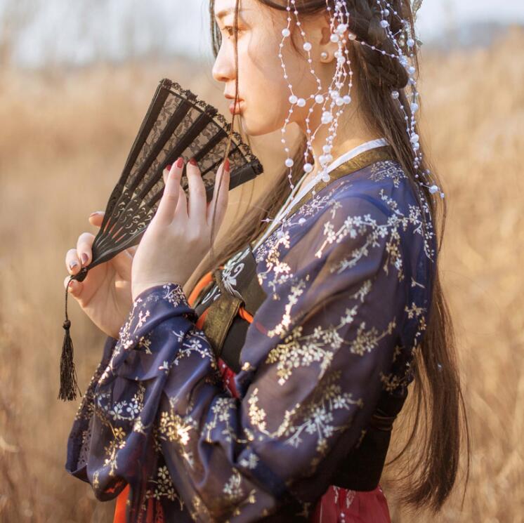 傳統齊胸襦裙，錦繡燙金刺繡漢服圖片