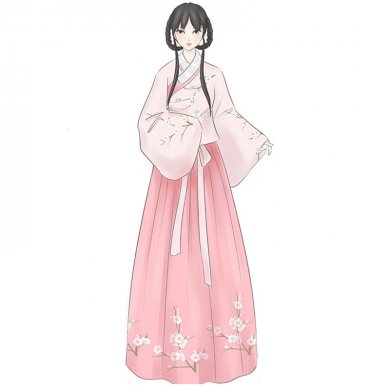 清新典雅粉色漢服，仙女交領襦裙漢服圖片