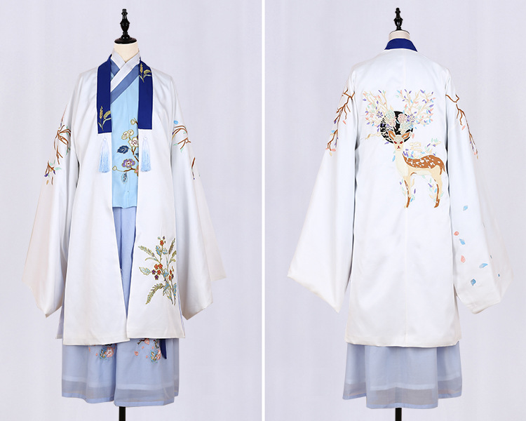 魏晉風回雪襦裙漢服，清新淡雅小鹿刺繡漢服