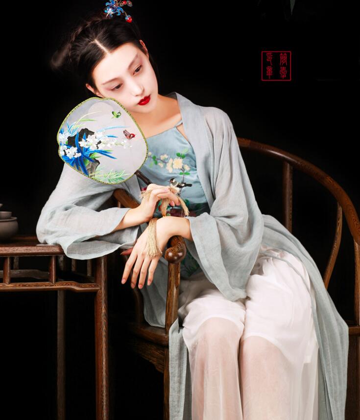 簡潔中式麻紗漢服，開衫披風褙子漢服圖片