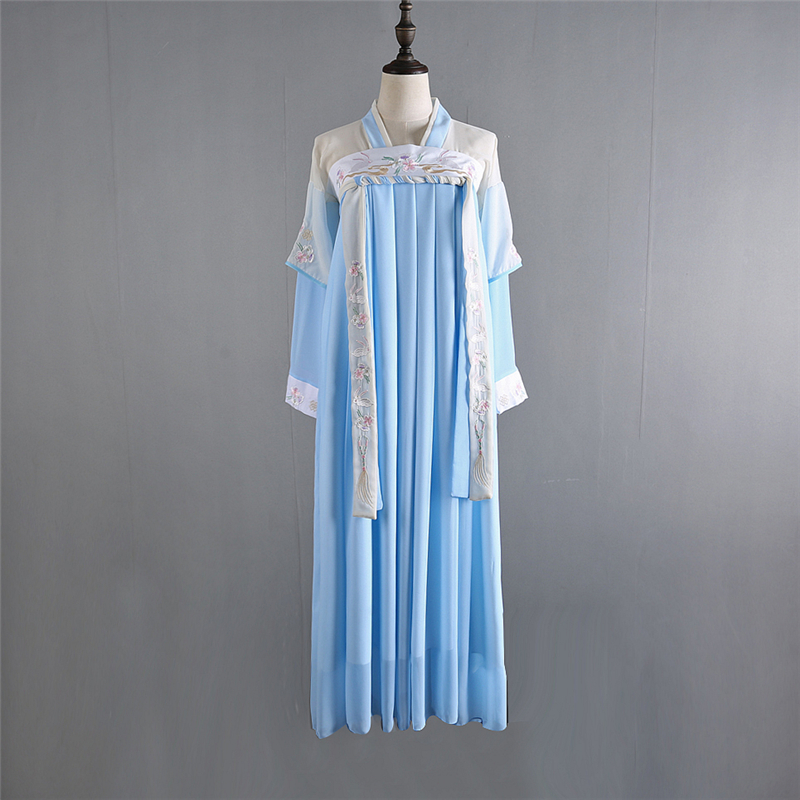 漢元素繡花仙女裙，改良漢服對(duì)襟齊胸襦裙