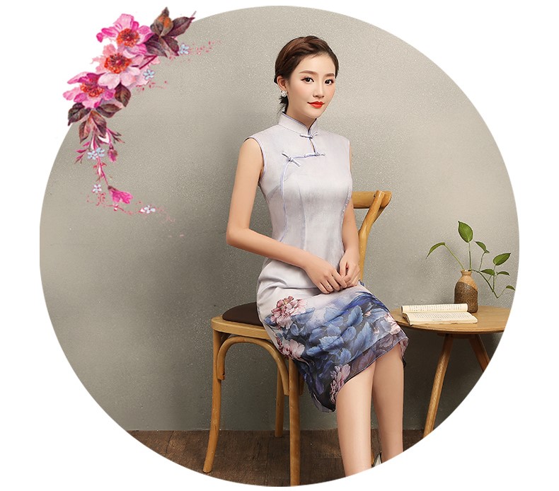 溫婉優雅淡紫旗袍，文藝復古氣息旗袍裙