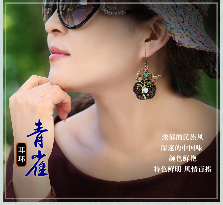 森系古典耳墜耳環(huán)，中國(guó)風(fēng)夸張吊墜耳環(huán)