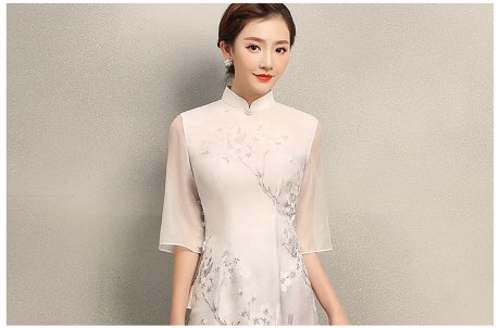 清麗淡雅櫻香旗袍，時(shí)尚印花旗袍裙