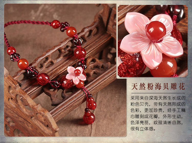 柔情紅色鎖骨鏈，民族風紅珠項鏈首飾