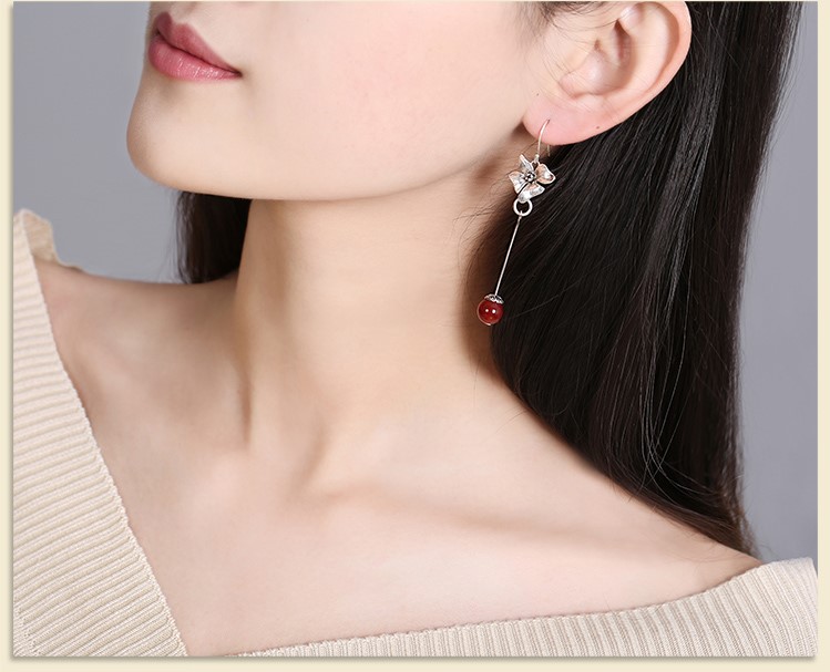 純銀花吊墜耳環(huán)，復(fù)古中國(guó)風(fēng)古典耳飾首飾