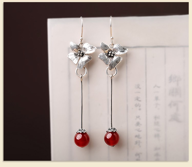 純銀花吊墜耳環(huán)，復(fù)古中國(guó)風(fēng)古典耳飾首飾